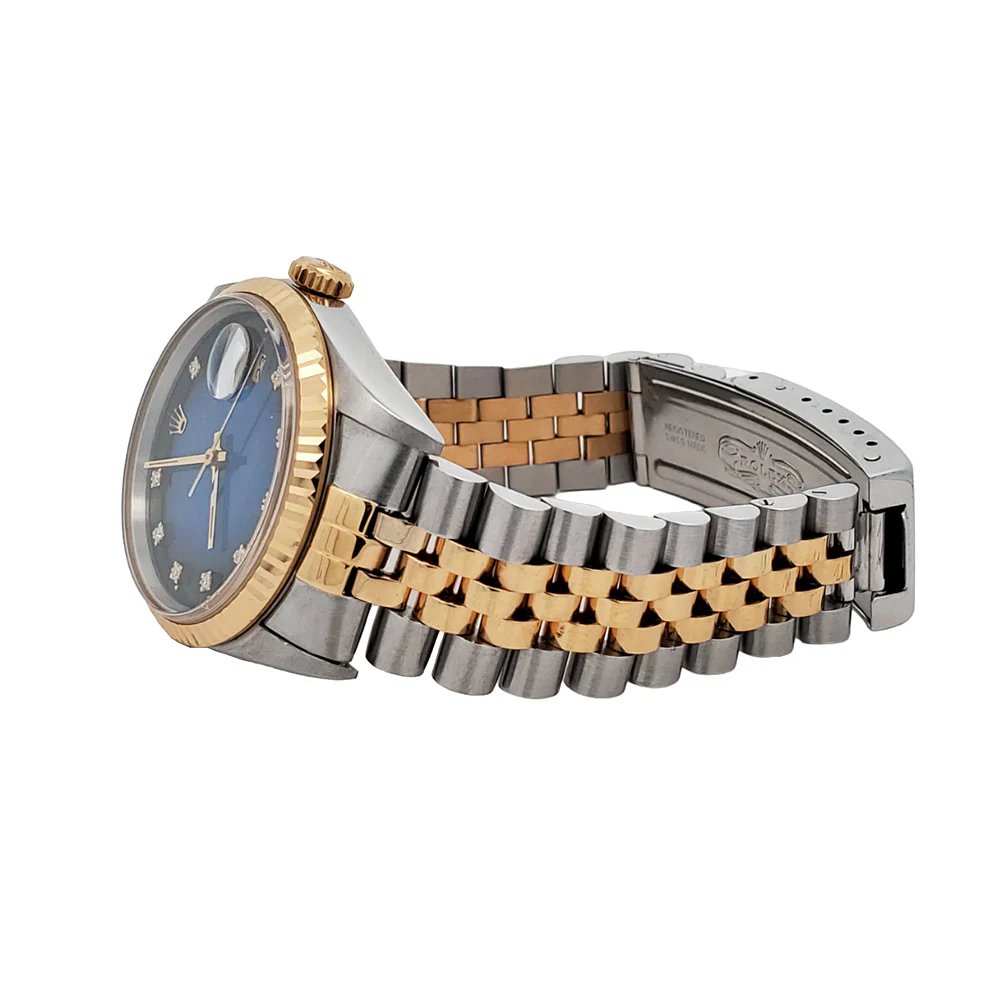 Rolex Datejust 36mm Factory Blue Vignette Diamond Dial Yellow Gold/Steel Watch 16233 - Image 3