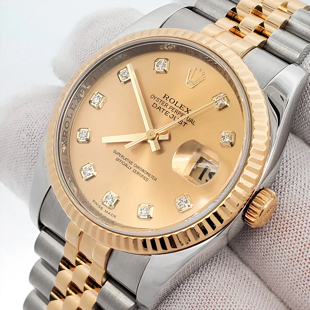 Rolex Datejust 36mm Factory Champagne Diamond Dial 2-Tone Yellow Gold/Steel Watch 116233 Box Papers - Image 2