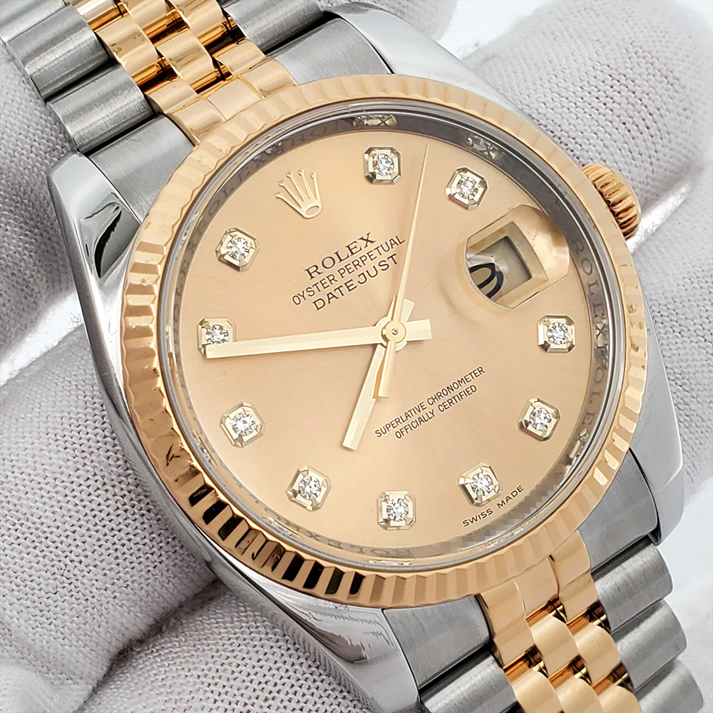 Rolex Datejust 36mm Factory Champagne Diamond Dial 2-Tone Yellow Gold/Steel Watch 116233 Box Papers - Image 3