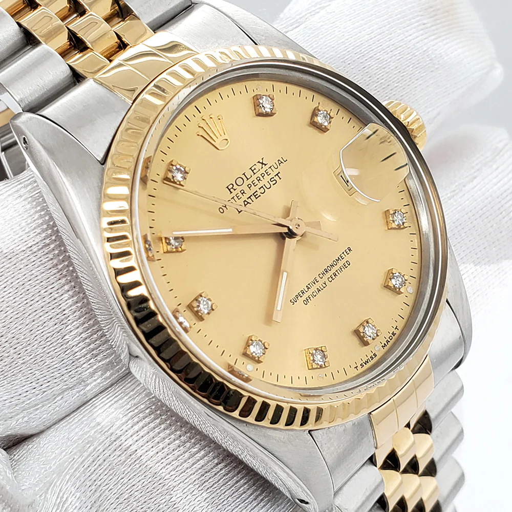 Rolex Datejust 36mm Factory Champagne Diamond Dial Gold/Stainless Steel Watch 16013 Box Papers - Image 4