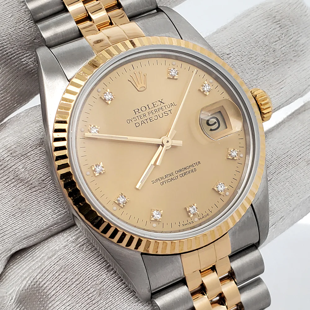 Rolex Datejust 36mm Factory Champagne Diamond Dial Yellow Gold/Steel Watch 16013 - Image 2