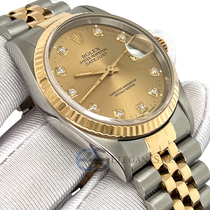 Rolex Datejust 36mm Factory Champagne Diamond Dial Yellow Gold Steel Watch 16233 - Image 2