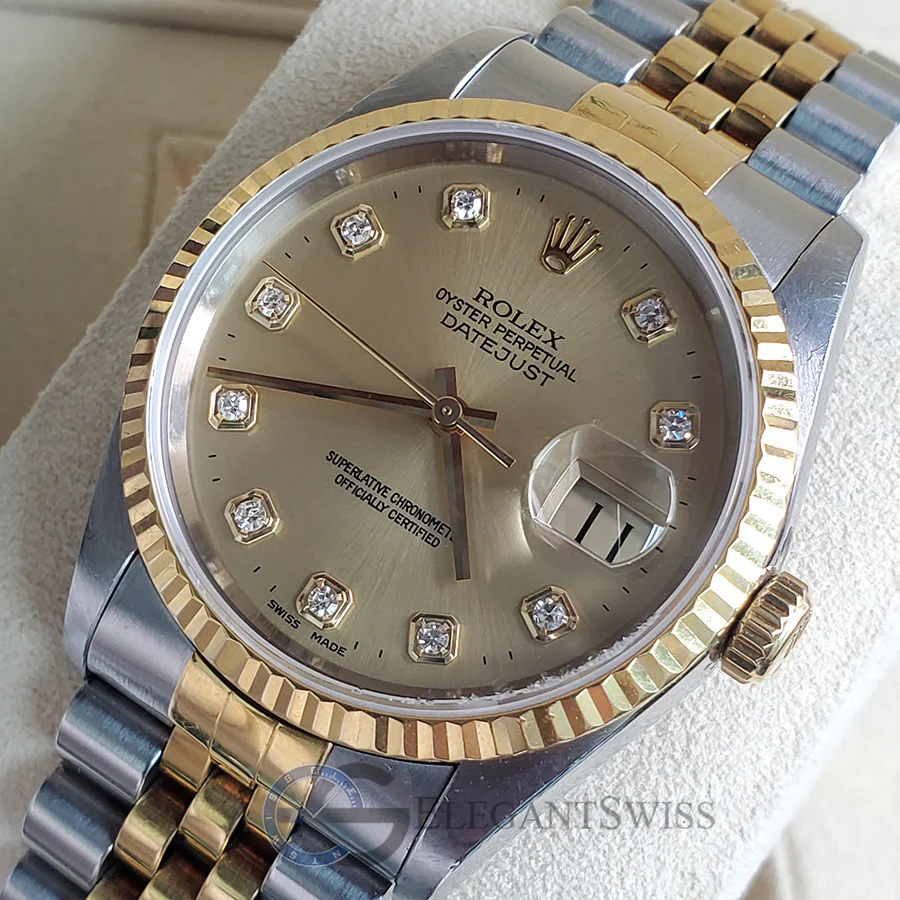 Rolex Datejust 36mm Factory Champagne Diamond Dial Yellow Gold Steel Watch 16233 Box Papers - Image 2