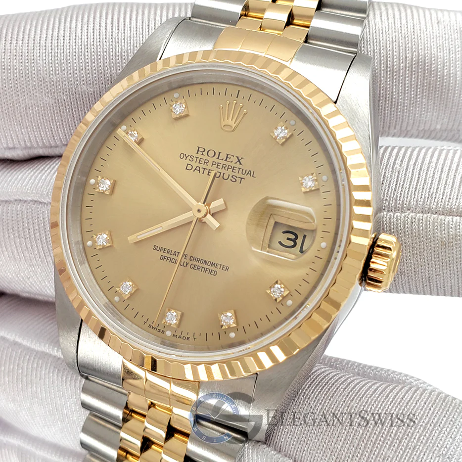 Rolex Datejust 36mm Factory Champagne Diamond Dial Yellow Gold Steel Watch 16233 - Image 3
