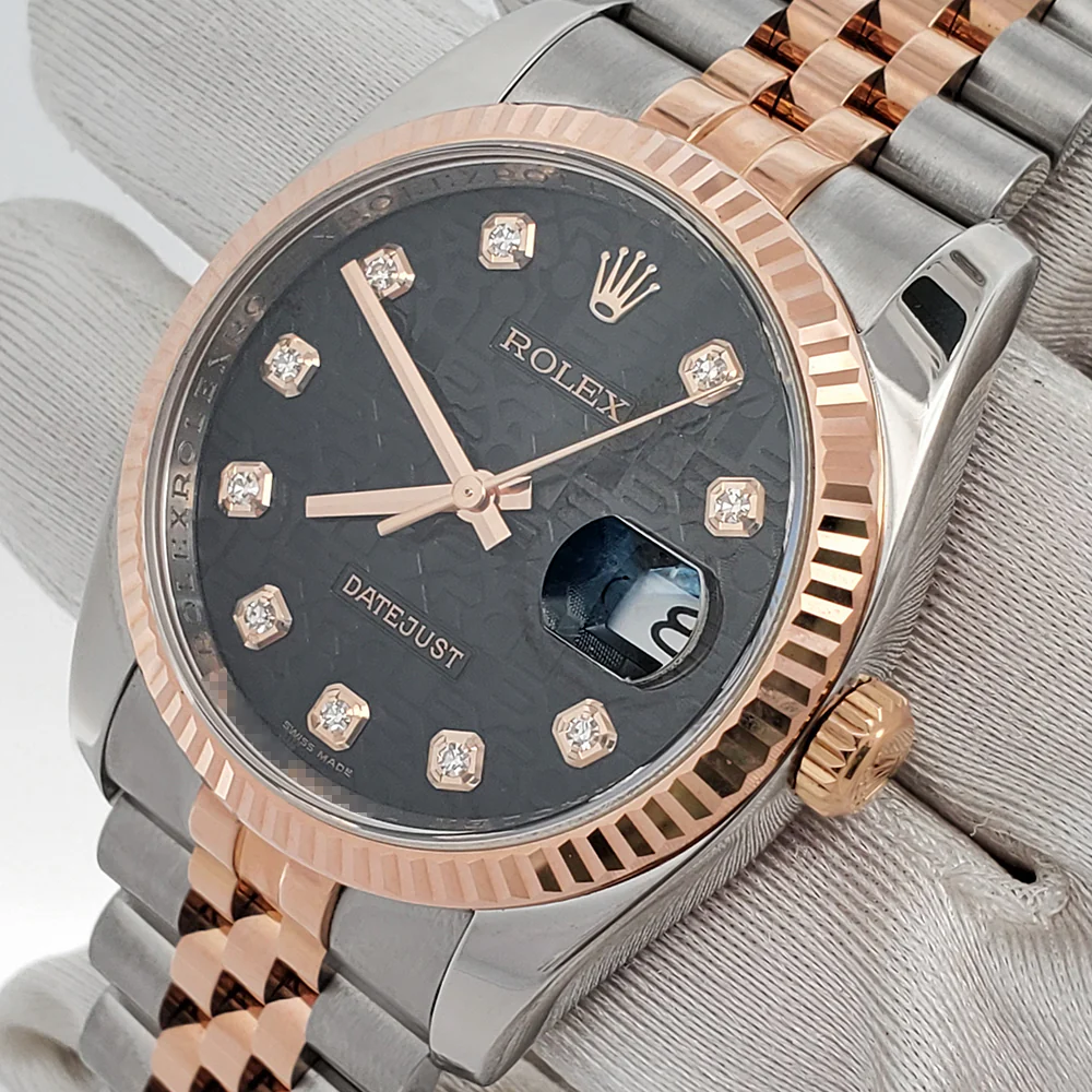 Rolex Datejust 36mm Factory Jubilee Black Diamond Dial 2-Tone Rose Gold/Steel Jubilee Watch 116231 - Image 2