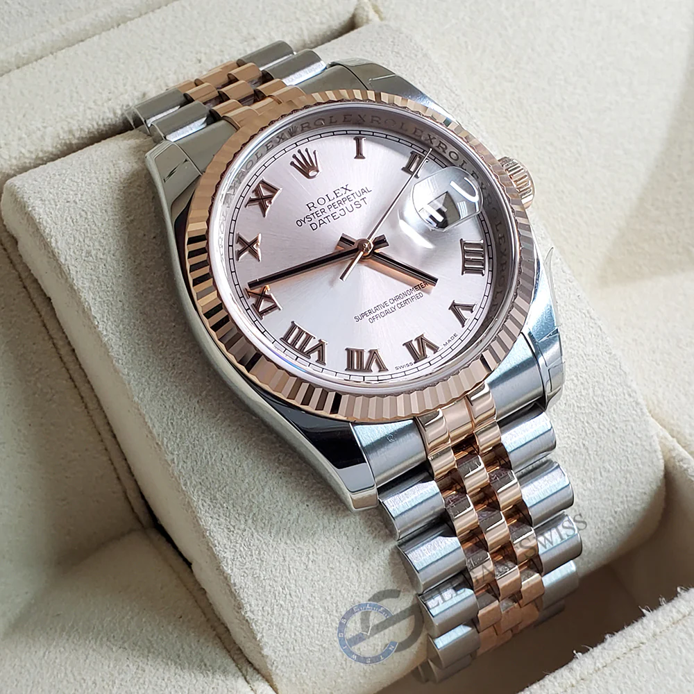 Rolex Datejust 36mm Factory Pink Roman Dial Two-Tone Rose Gold/Steel Jubilee Watch 116231 Box Papers - Image 3