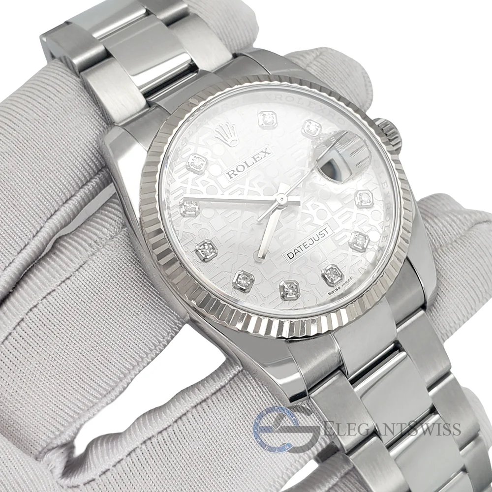 Rolex Datejust 36MM Factory Silver Jubilee Diamond Dial White Gold Fluted Bezel Steel Watch 116234 - Image 2