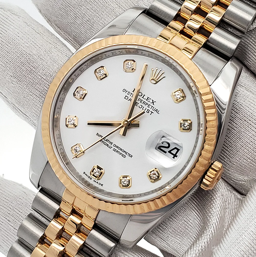 Rolex Datejust 36mm Factory White Diamond 2-Tone Yellow Gold/Steel Jubilee Watch 116233 Box Papers - Image 2