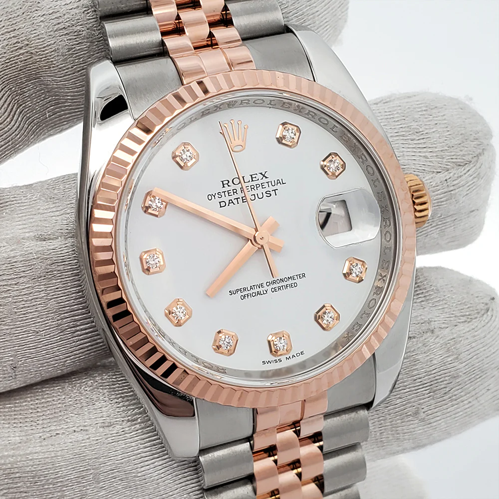Rolex Datejust 36mm Factory White Diamond Dial 2-Tone Rose Gold/Steel Jubilee 116231G Watch - Image 2