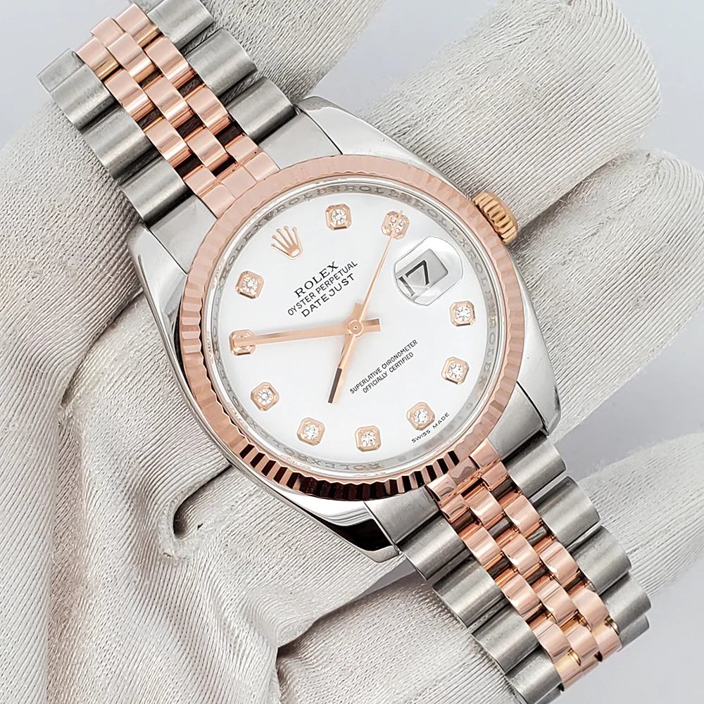 Rolex Datejust 36mm Factory White Diamond Dial 2-Tone Rose Gold/Steel Jubilee 116231G Watch - Image 3