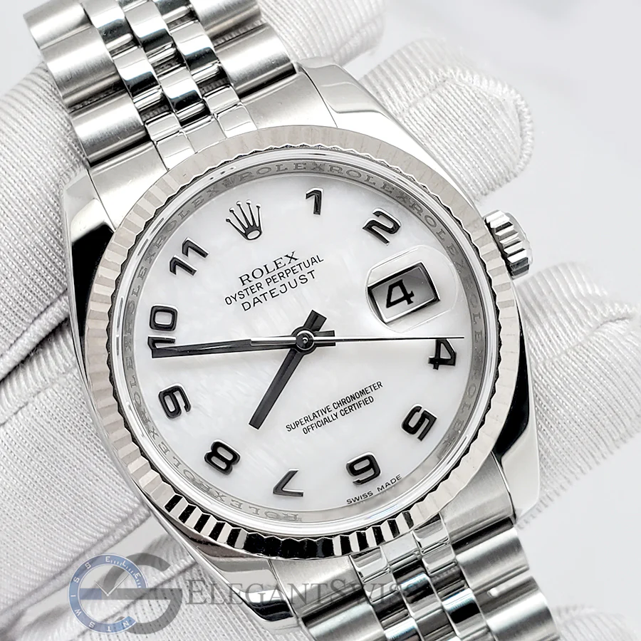 Rolex Datejust 36MM White MOP Arabic Dial White Gold Fluted Bezel Steel Watch 116234 - Image 2