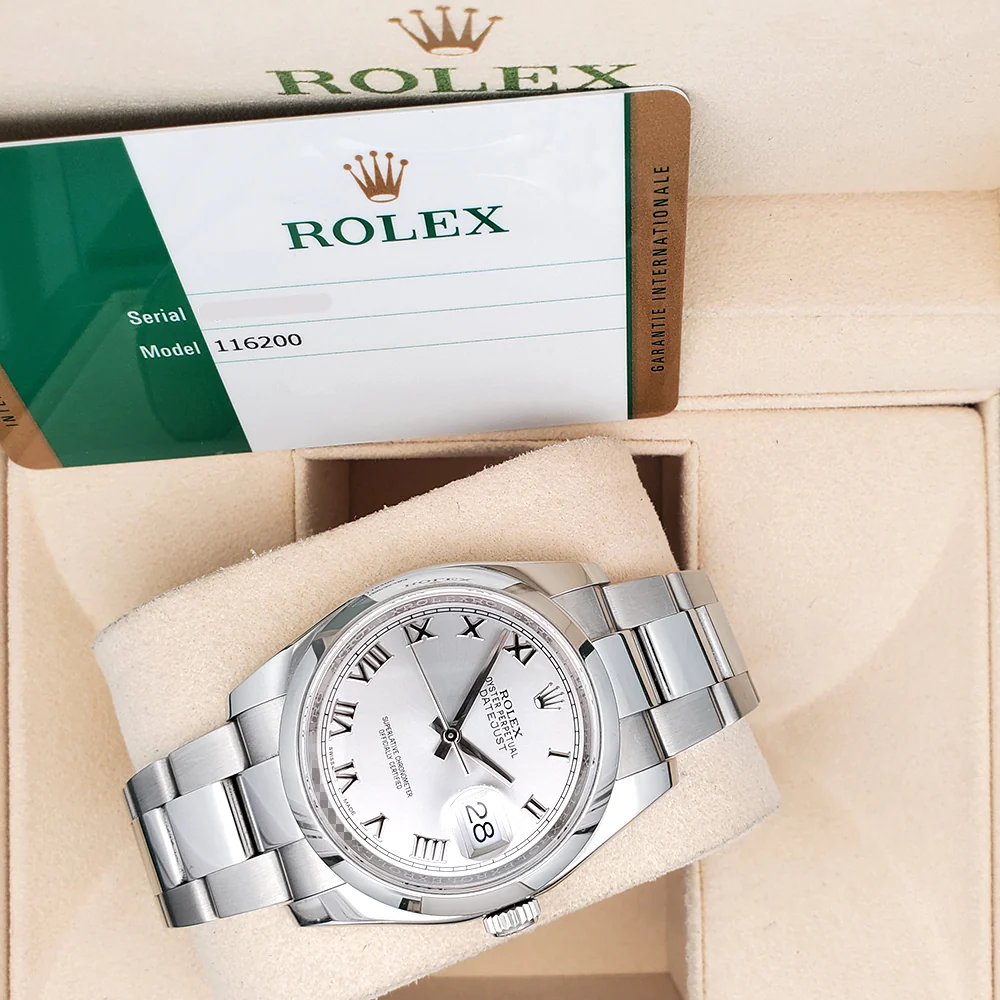 Rolex Datejust 36mm Gray Roman Steel Oyster Watch 116200 Box Papers - Image 2