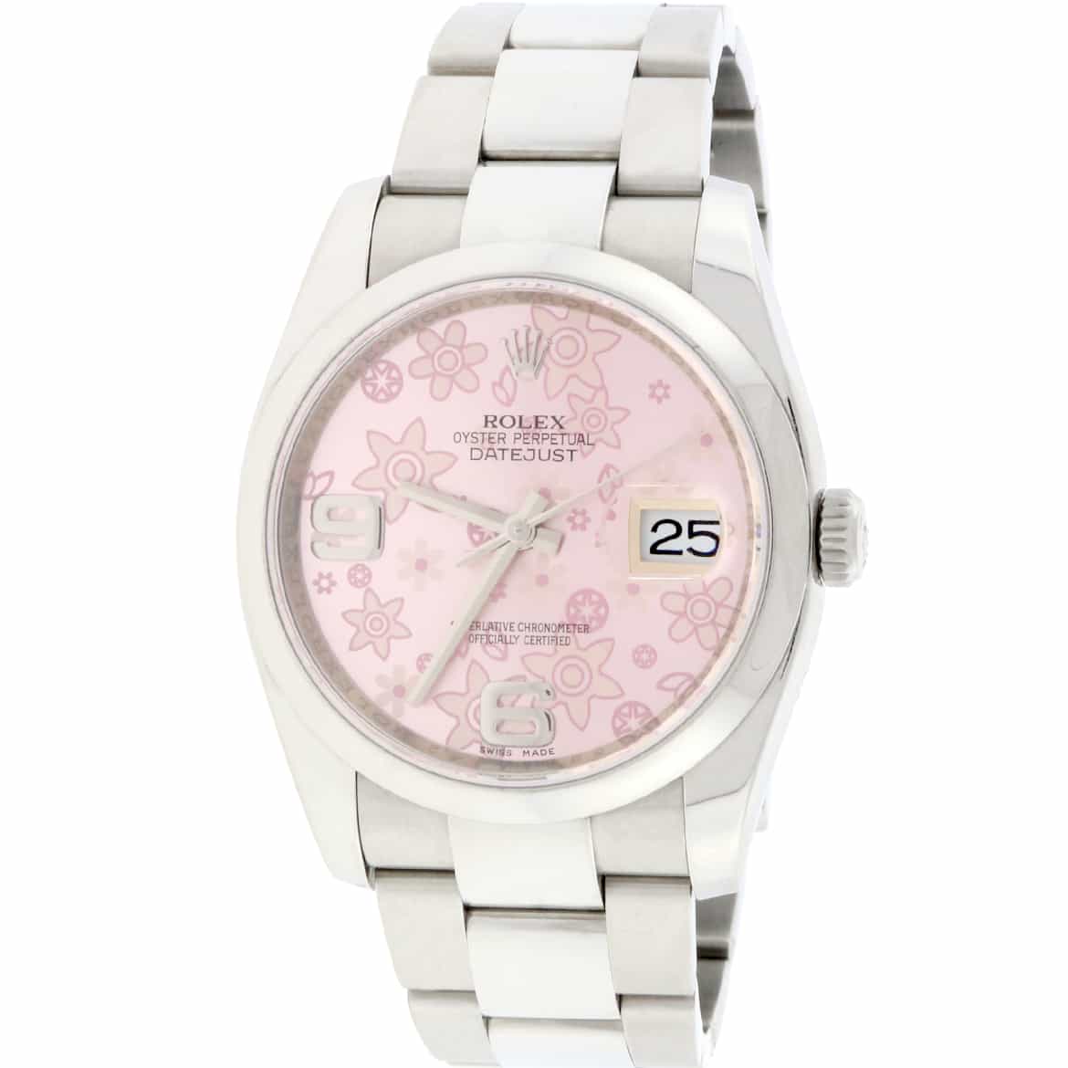 Rolex Datejust 36MM Original Pink Floral Dial Automatic Stainless Steel Oyster Womens Watch 116200
