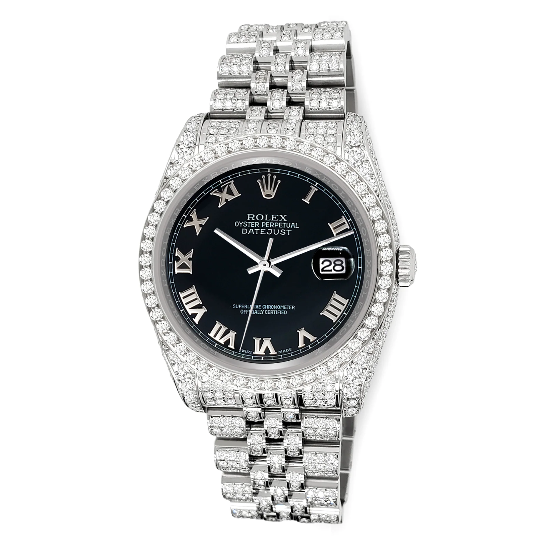 Rolex Datejust 36mm Black Roman Dial Pave 10.2ct Iced Diamond Jubilee Watch 116200 Box Papers - Image 2