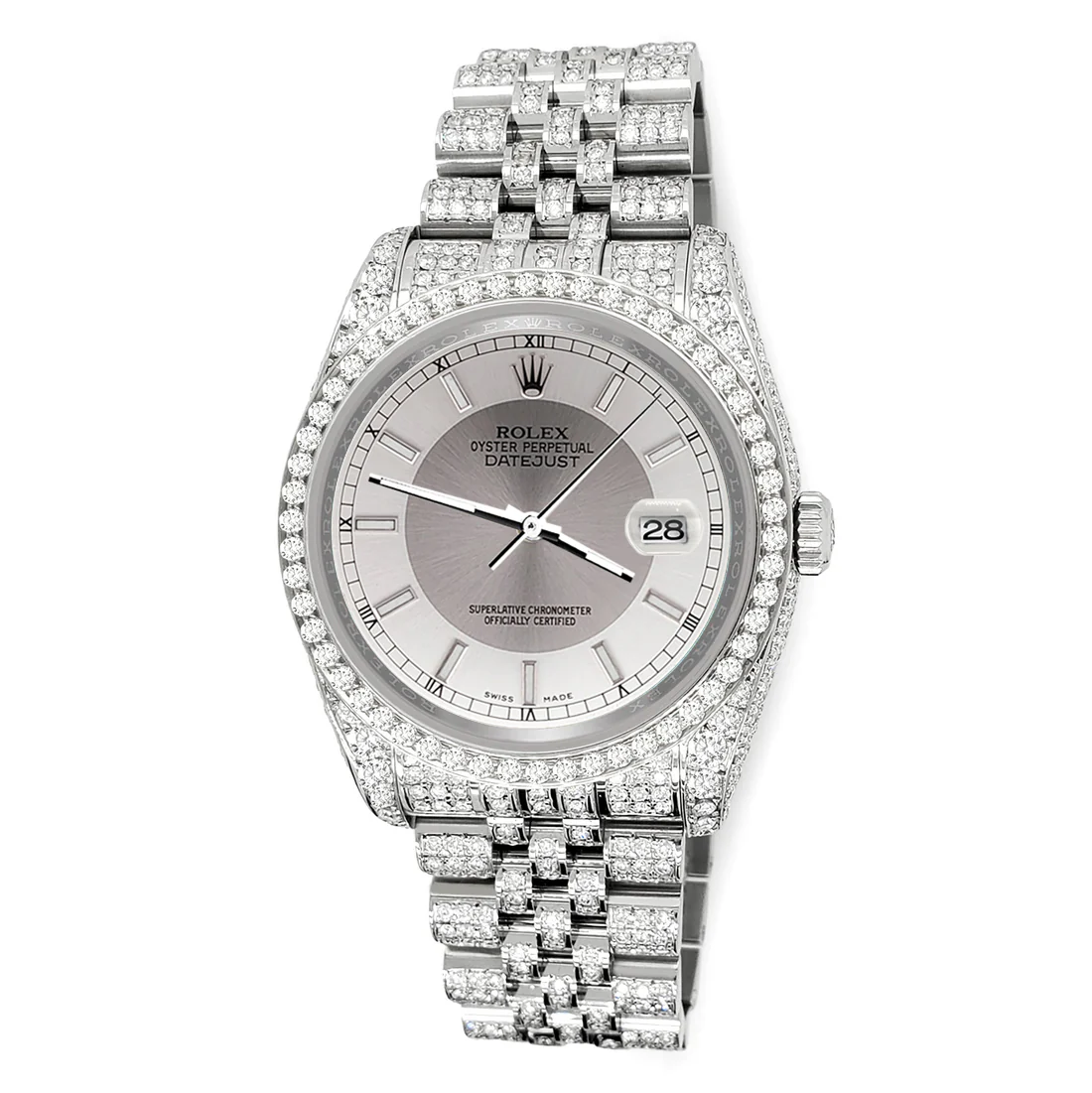 Rolex Datejust 36mm Pave 10.2ct Iced Diamond Silver Tuxedo Dial Jubilee Watch 116200 Box Papers - Image 2