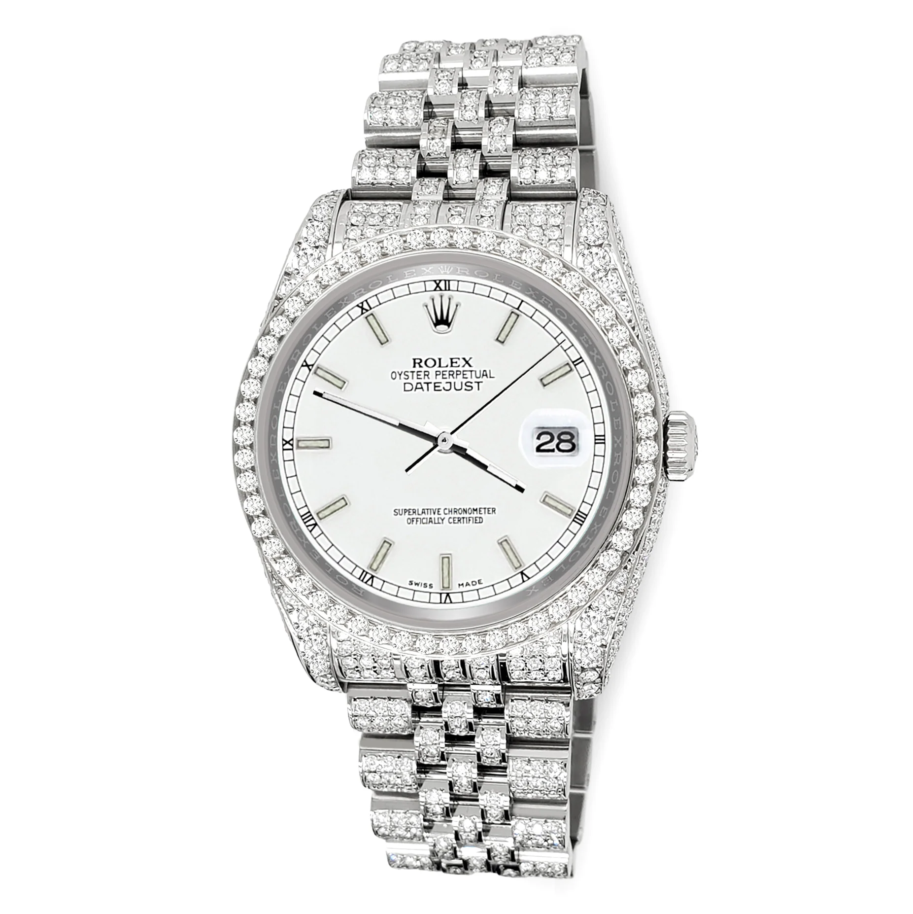 Rolex Datejust 36mm Pave 10.2ct Iced Diamond White Index Dial Jubilee Watch 116200 Box Papers - Image 6