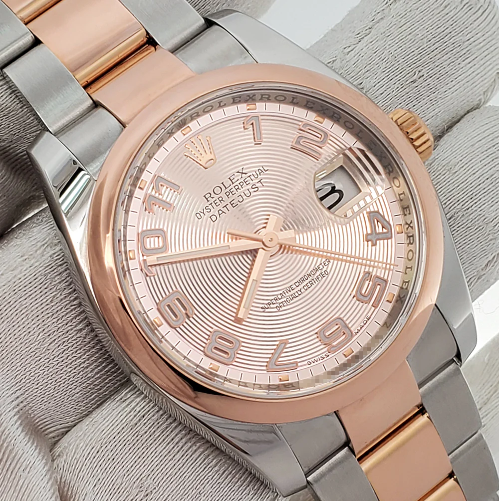 Rolex Datejust 36mm Pink Concentric Dial 2-tone Rose Gold/Steel Oyster Watch 116201 Box Papers - Image 3