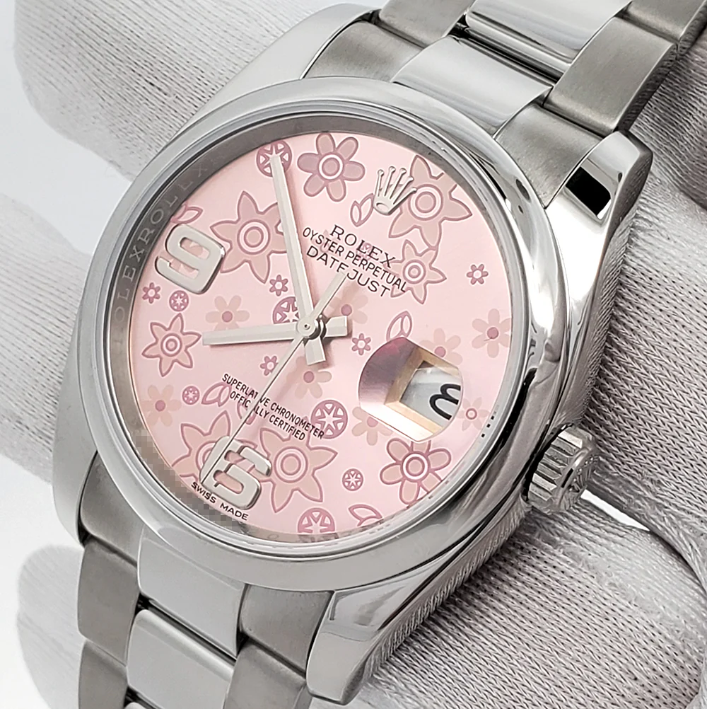 Rolex Datejust 36mm Pink Floral Dial Steel Oyster Watch 116200 Box Papers - Image 2