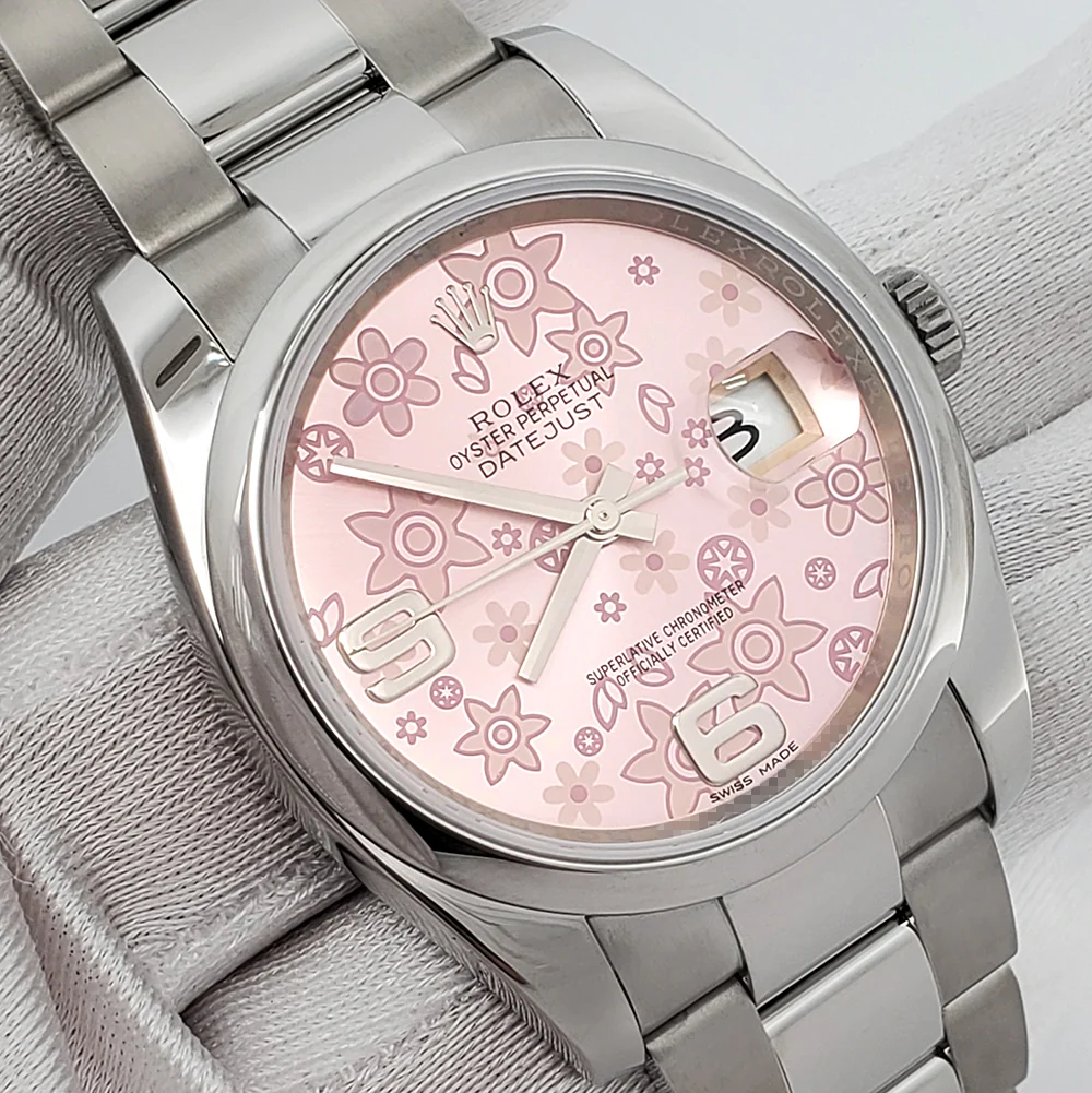 Rolex Datejust 36mm Pink Floral Dial Steel Oyster Watch 116200 Box Papers - Image 3