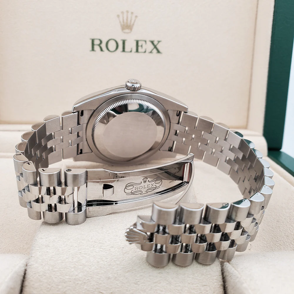 Rolex Datejust 36mm Pink Floral Motif Dial White Gold Fluted Bezel Steel Jubilee Watch 116234 Box Papers - Image 6