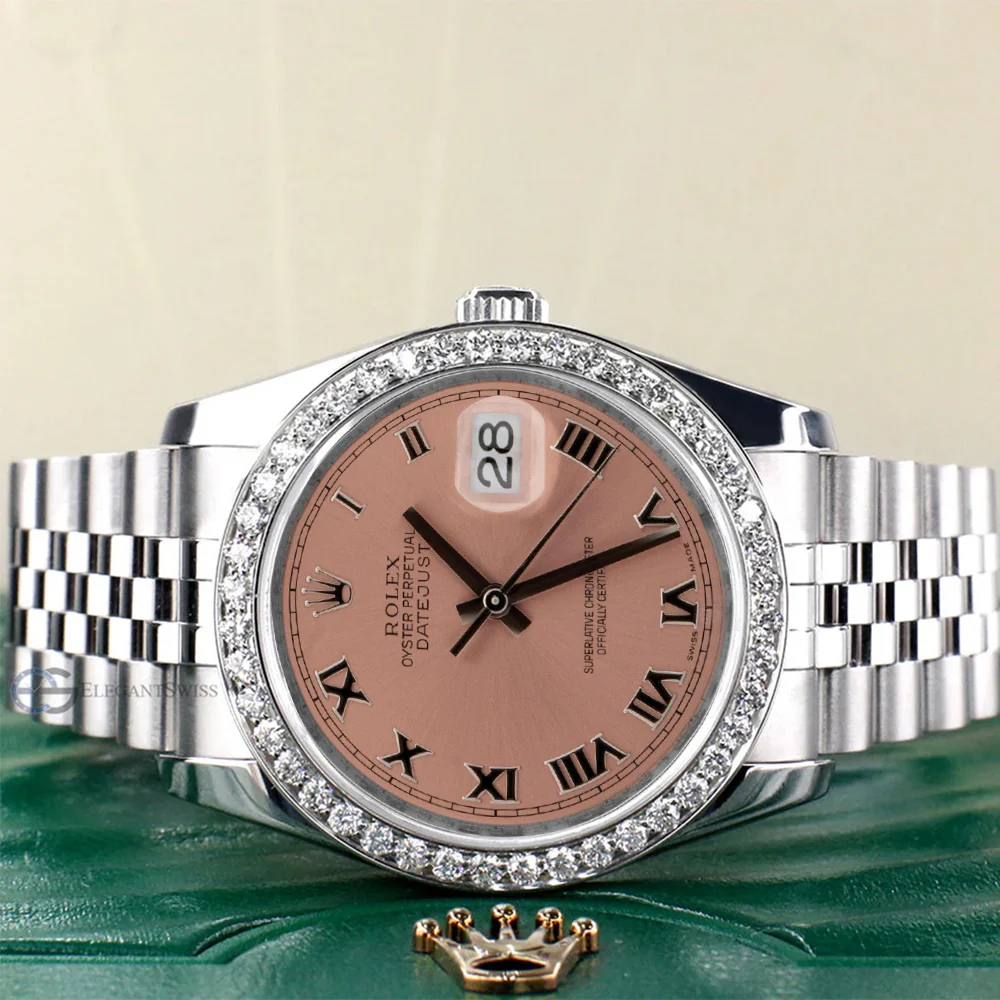 Rolex Datejust 36mm Salmon Roman Dial Steel Jubilee Watch with 1.85CT Custom Diamond Bezel 116200 - Image 2