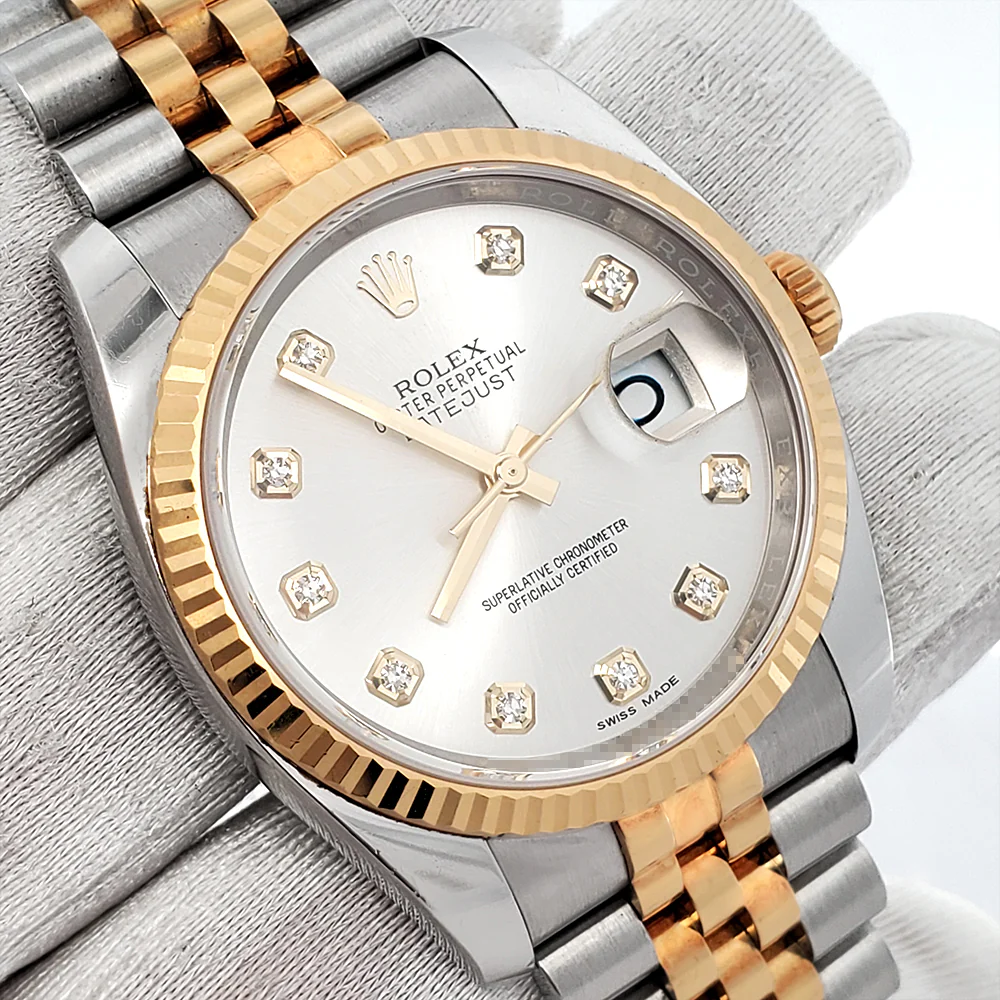 Rolex Datejust 36mm Silver Diamond Dial 2-Tone Yellow Gold/Steel Jubilee Watch 116233 Box Papers - Image 2