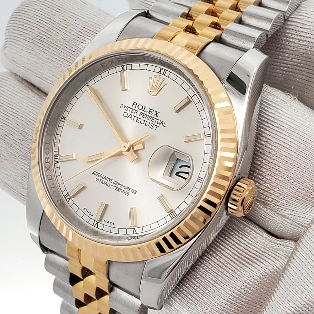 Rolex Datejust 36mm Silver Index 2-Tone Yellow Gold/Steel Jubilee Watch 116233 Box Papers - Image 2