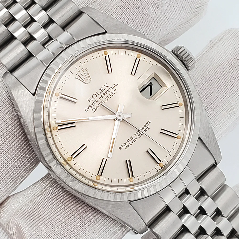 Rolex Datejust 36mm Silver Index Dial White Gold Fluted Steel Jubilee Watch 16014 - Image 2