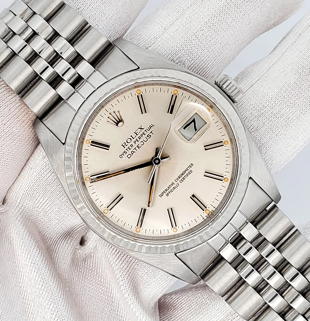 Rolex Datejust 36mm Silver Index Dial White Gold Fluted Steel Jubilee Watch 16014 - Image 3