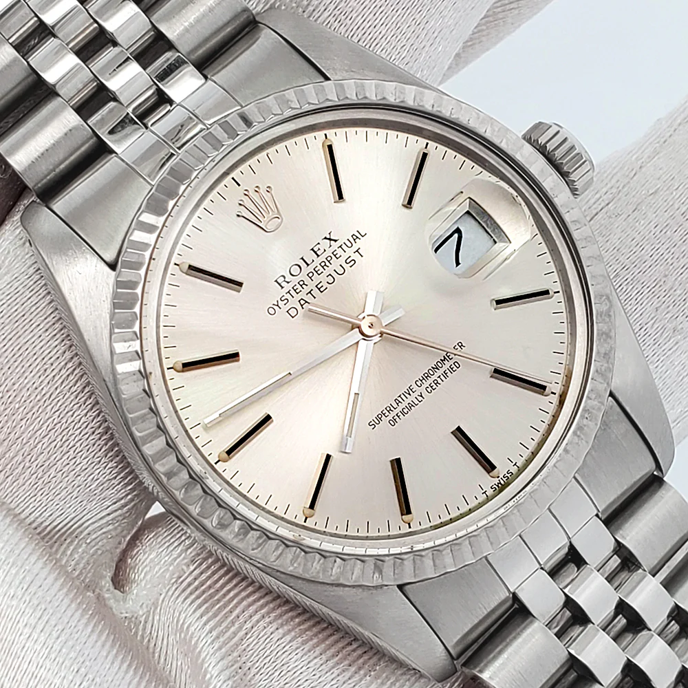 Rolex Datejust 36mm Silver Index Dial White Gold Fluted Steel Jubilee Watch 16014 - Image 2