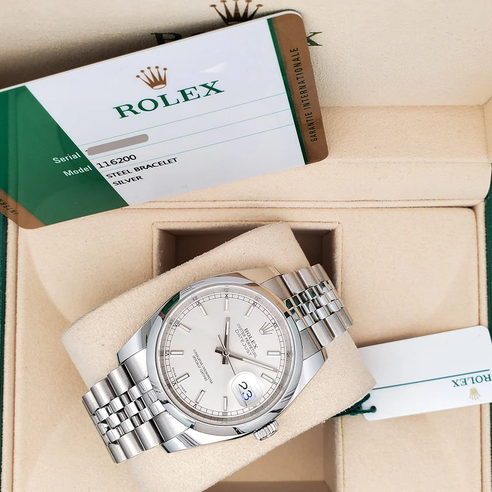 Rolex Datejust 36mm Silver Index Steel Jubilee Watch 116200 Box Papers - Image 2