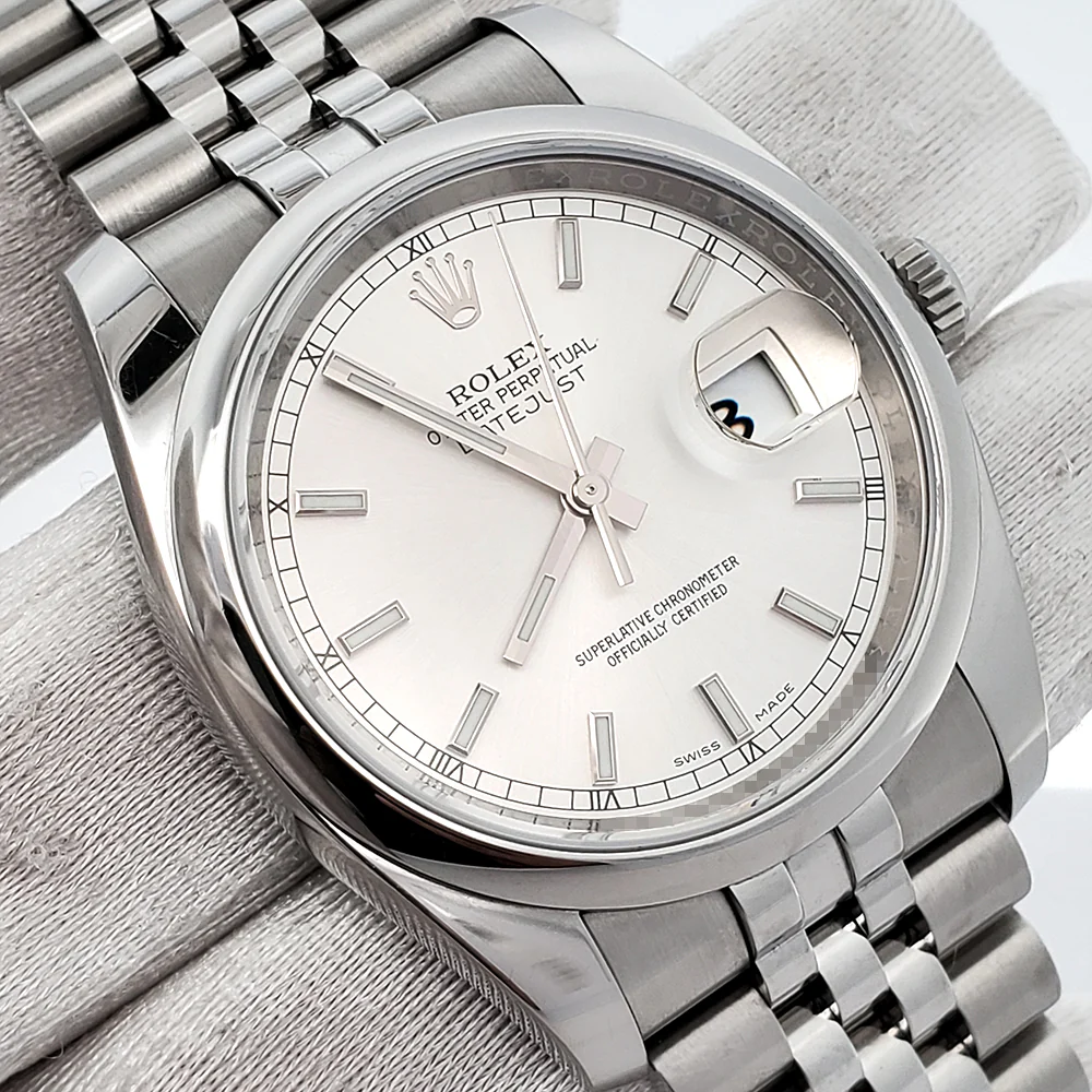 Rolex Datejust 36mm Silver Index Steel Jubilee Watch 116200 Box Papers - Image 3
