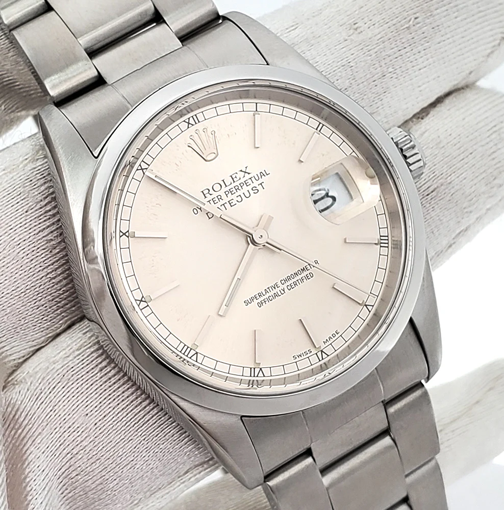 Rolex Datejust 36mm Silver Index Steel Oyster Watch 16200 Box Papers - Image 3