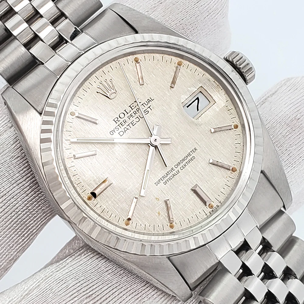 Rolex Datejust 36mm Silver Linen Dial White Gold Fluted Steel Jubilee Watch 16014 - Image 2
