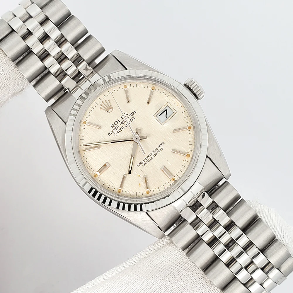 Rolex Datejust 36mm Silver Linen Dial White Gold Fluted Steel Jubilee Watch 16014 - Image 3