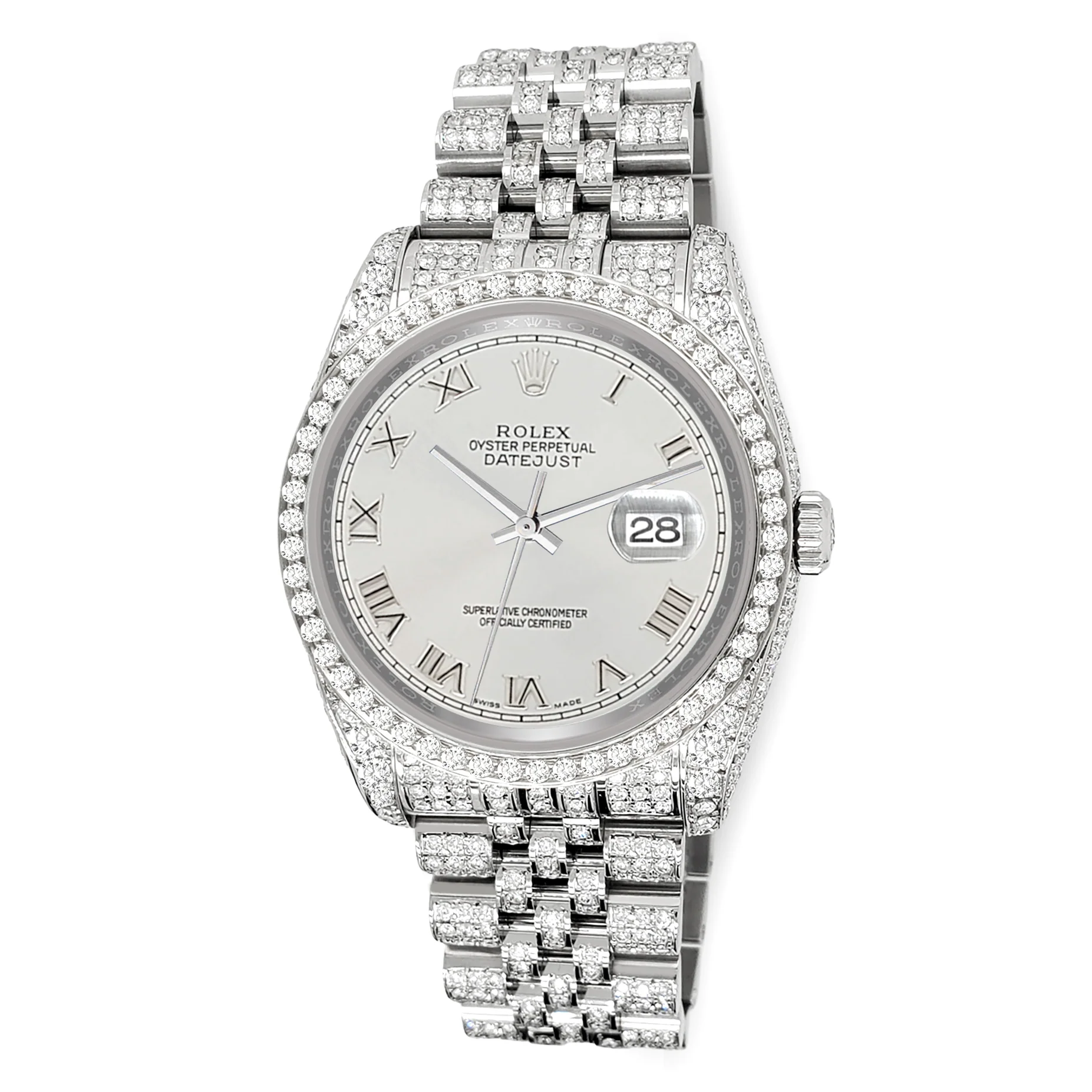 Rolex Datejust 36mm Silver Roman Dial Pave 10.2ct Iced Diamond Jubilee Watch 116200 Box Papers - Image 2
