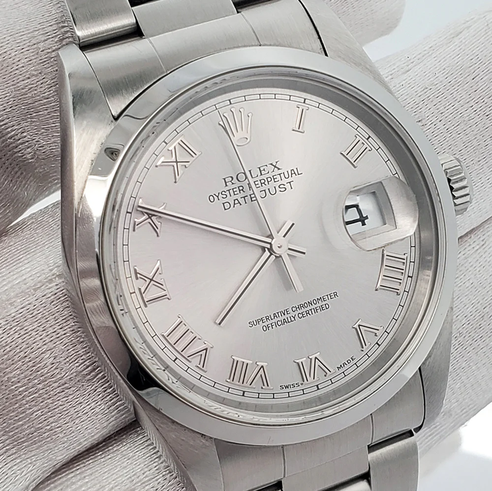 Rolex Datejust 36mm Silver Roman Dial Steel Oyster Watch 16200 Box Papers - Image 3