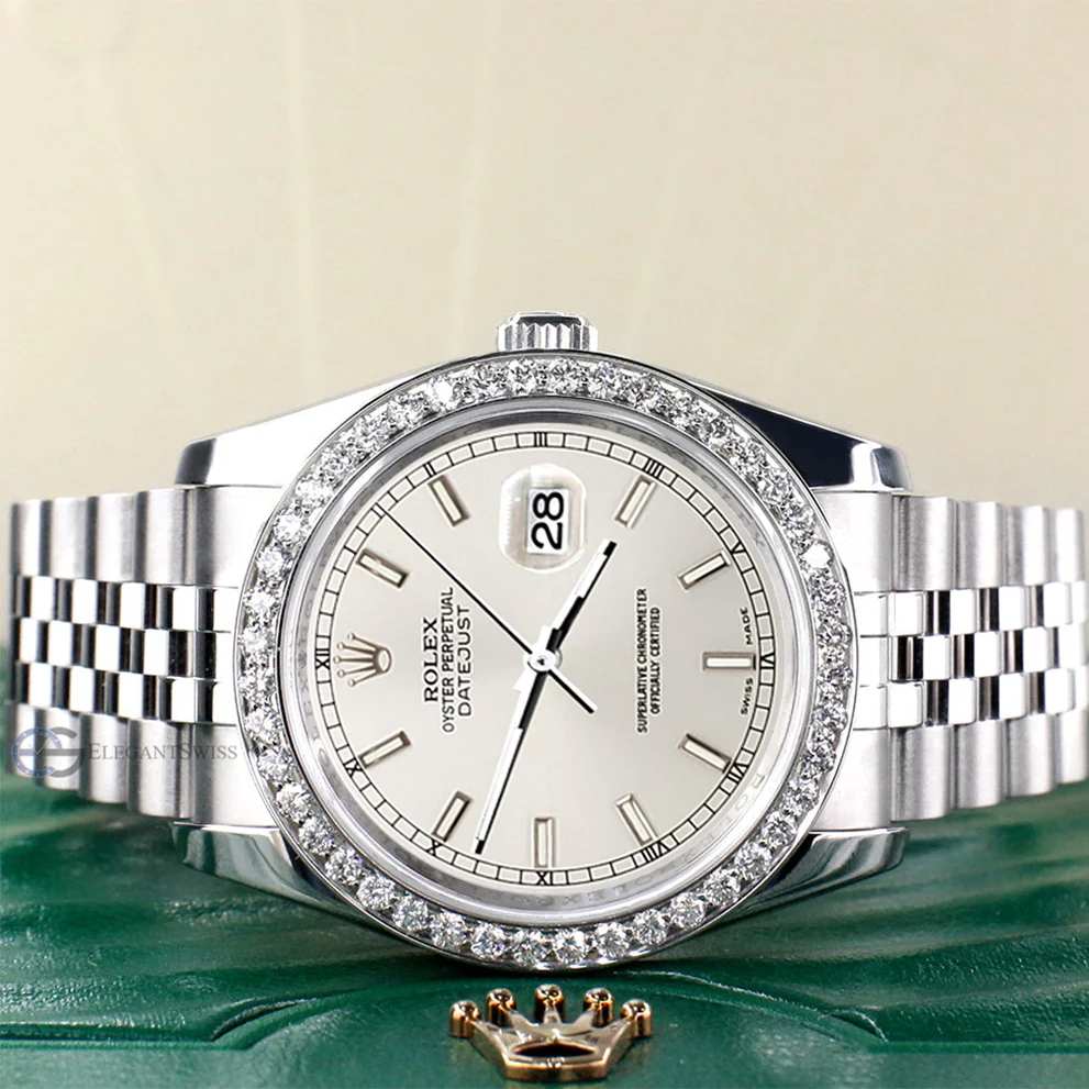 Rolex Datejust 36MM Silver Index Dial Steel Jubilee Watch with 1.85CT Custom Diamond Bezel 116200 - Image 3