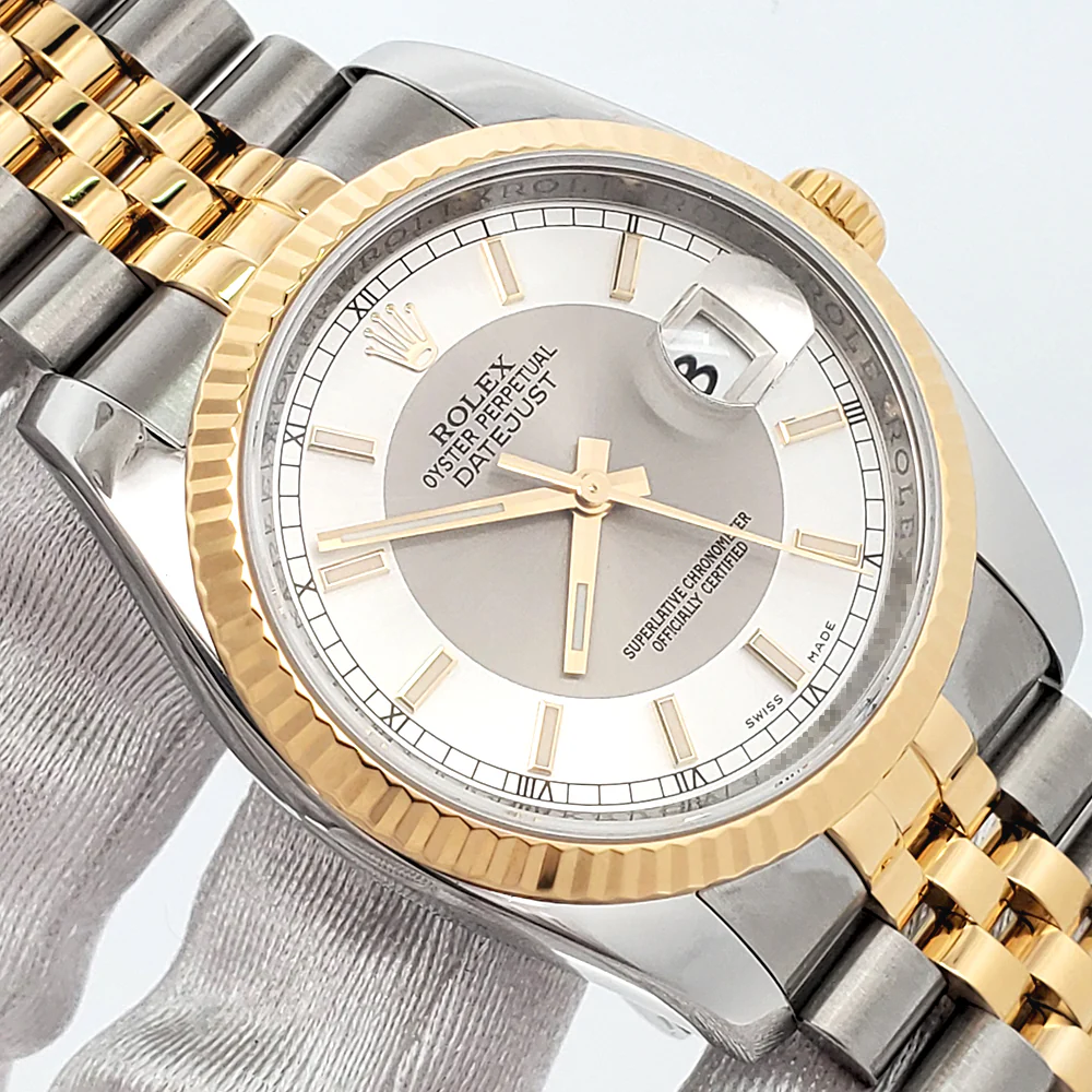 Rolex Datejust 36mm Silver Tuxedo 2-tone Yellow Gold/Steel 116233 Jubilee Watch Box/Apr - Image 2