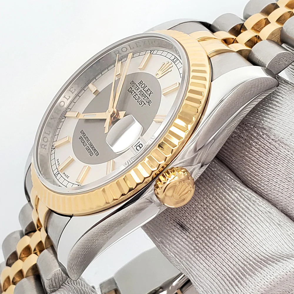 Rolex Datejust 36mm Silver Tuxedo 2-tone Yellow Gold/Steel 116233 Jubilee Watch Box/Apr - Image 3