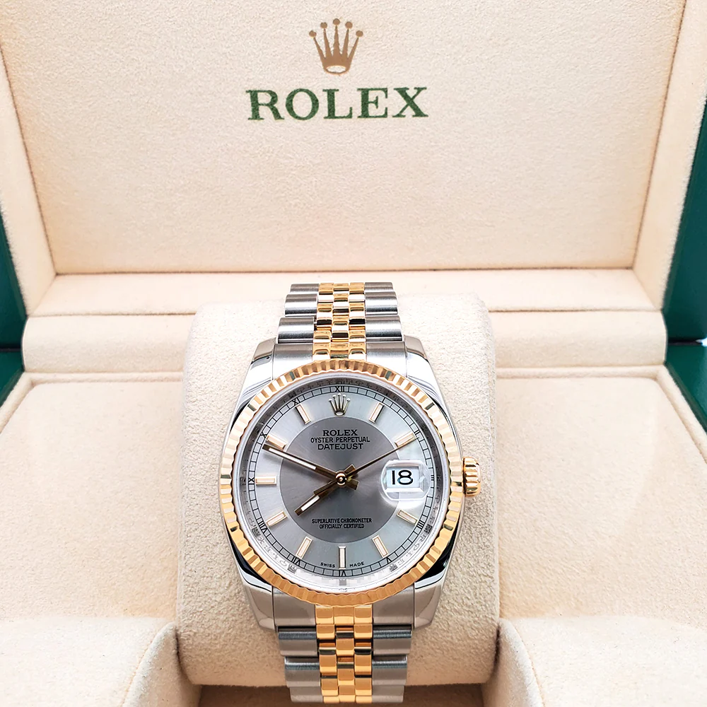 Rolex Datejust 36mm Silver Tuxedo 2-tone Yellow Gold/Steel 116233 Jubilee Watch Box/Apr - Image 4