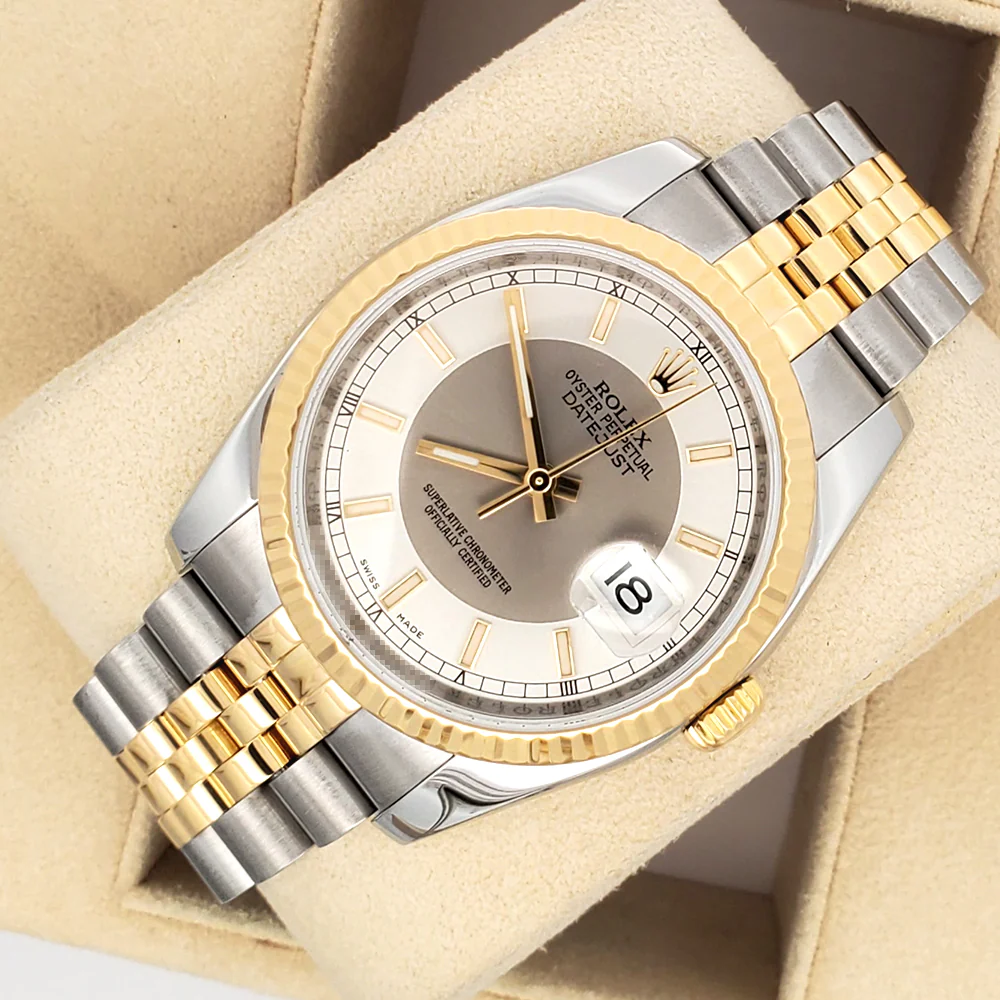 Rolex Datejust 36mm Silver Tuxedo 2-tone Yellow Gold/Steel 116233 Jubilee Watch Box/Apr - Image 6