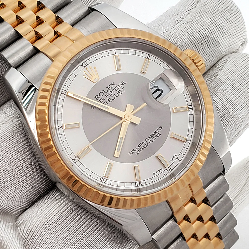 Rolex Datejust 36mm Silver Tuxedo 2-tone Yellow Gold/Steel Watch 116233 Jubilee Box Papers - Image 3
