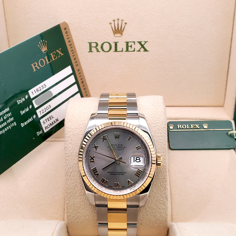 Rolex Datejust 36mm Slate Roman 2-Tone Yellow Gold/Steel Oyster Watch 116233 Box/Papers/Tag - Image 4