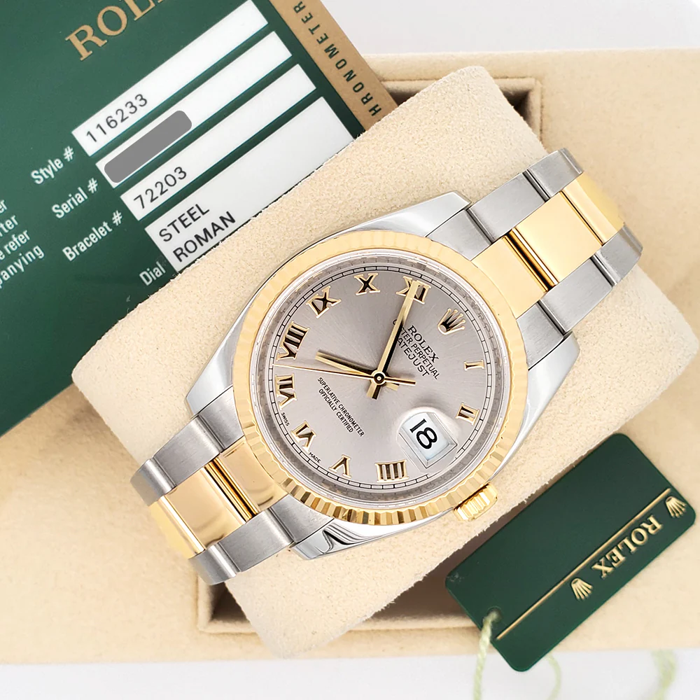 Rolex Datejust 36mm Slate Roman 2-Tone Yellow Gold/Steel Oyster Watch 116233 Box/Papers/Tag - Image 5