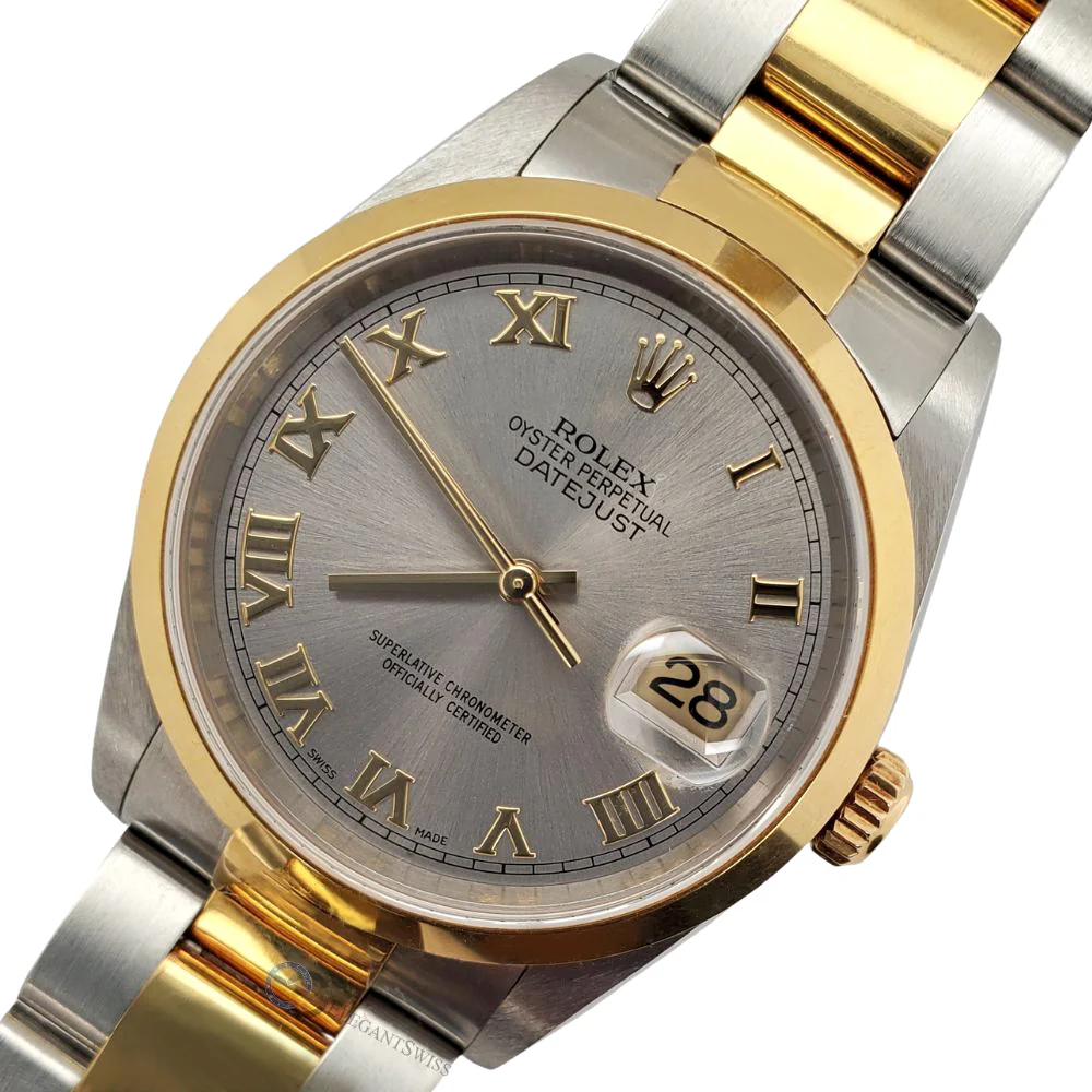 Rolex Datejust 36mm Slate Roman Dial 2-tone Oyster Watch 16203 Box Papers