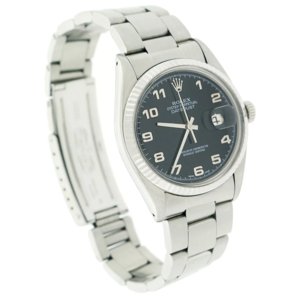 Rolex Datejust 36MM White Gold Fluted Bezel Black Dial Automatic Stainless Steel Mens Oyster Watch 16014 - Image 5