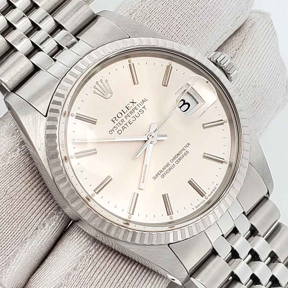 Rolex Datejust 36mm White Gold Fluted Bezel Steel Jubilee Watch 16014 Service Papers - Image 2