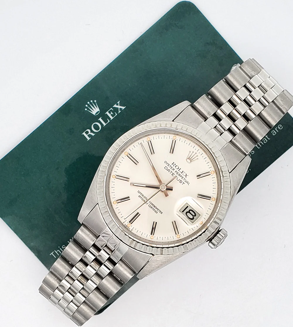 Rolex Datejust 36mm White Gold Fluted Bezel Steel Jubilee Watch 16014 Service Papers