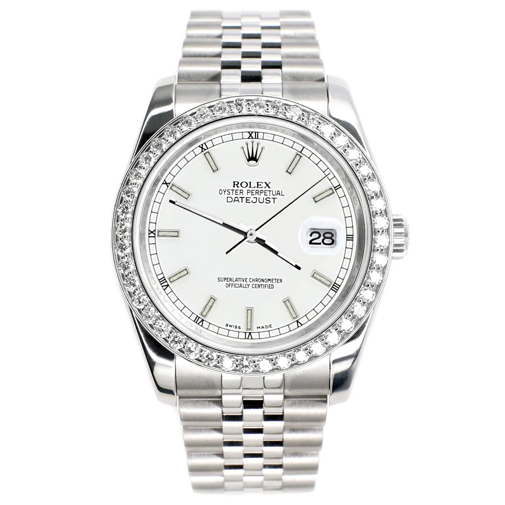 Rolex Datejust 36MM White Index Dial Steel Jubilee Watch with 1.85CT Custom Diamond Bezel 116200 - Image 2